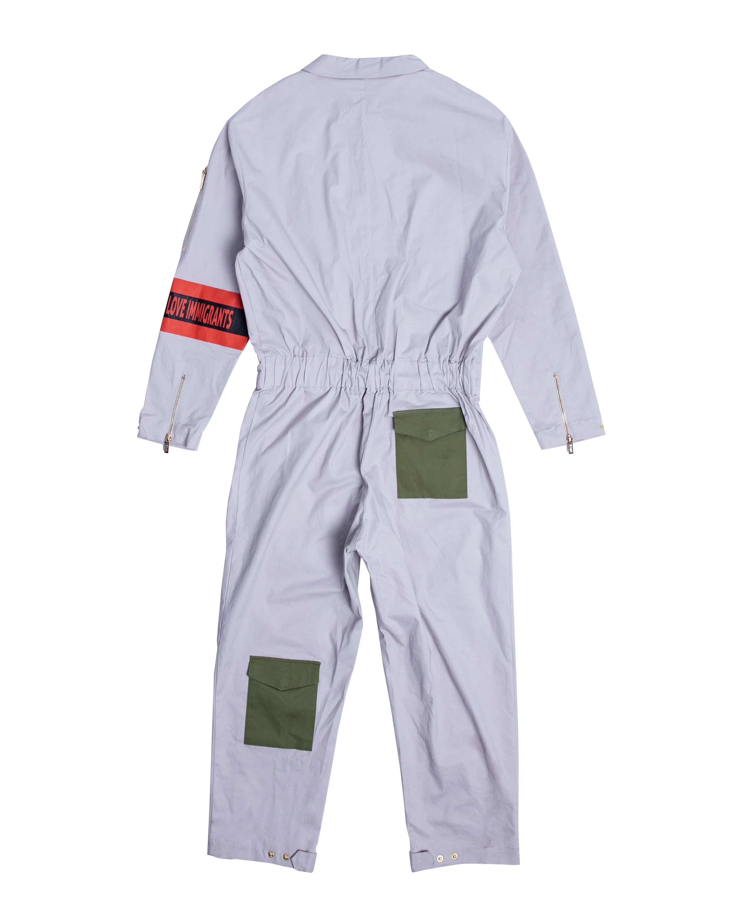 Premium cotton utility jumpsuit showing ample pockets and elevated design details
