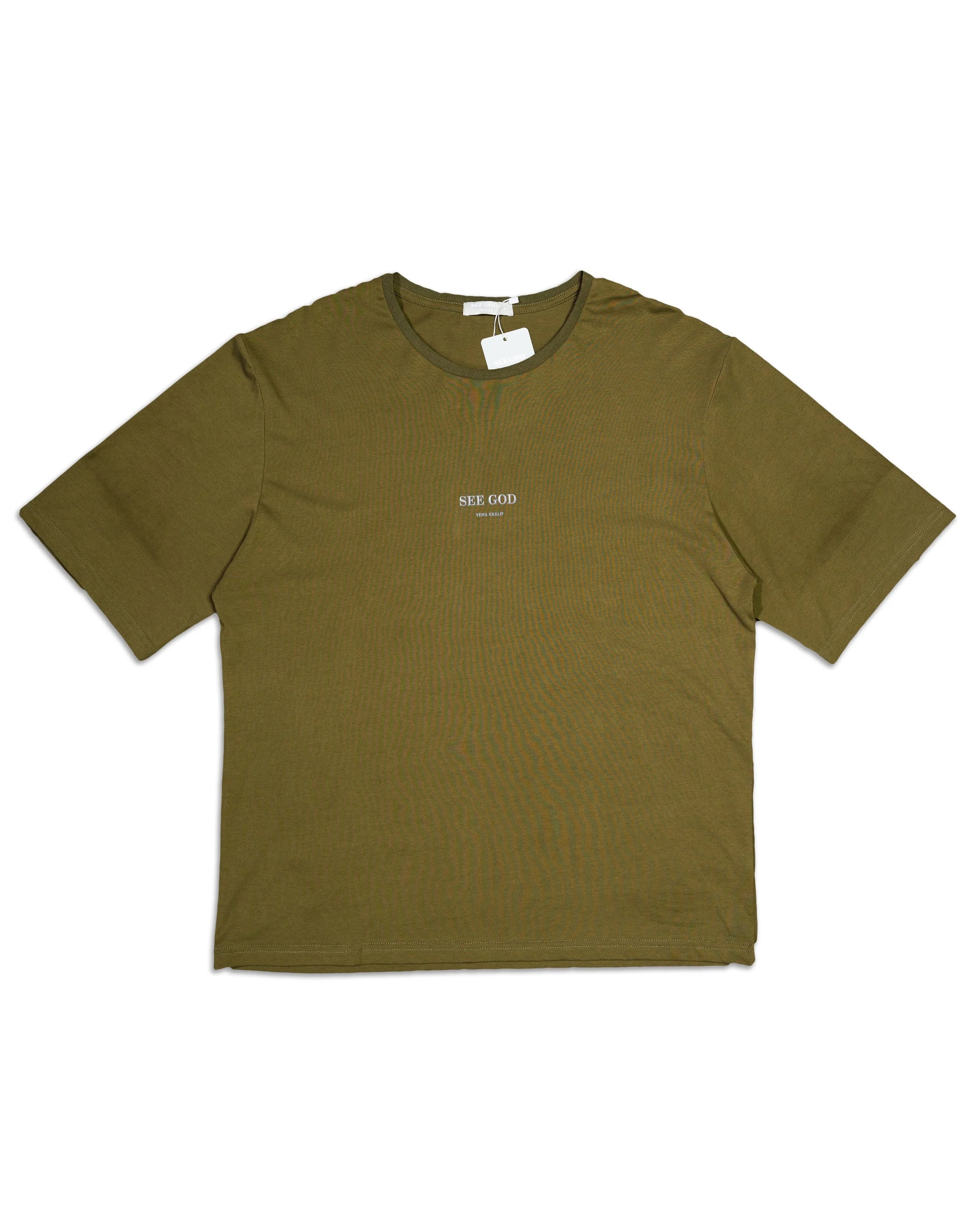 SEE GOD t-shirt in army olive green featuring signature logo and soft 100% cotton construction