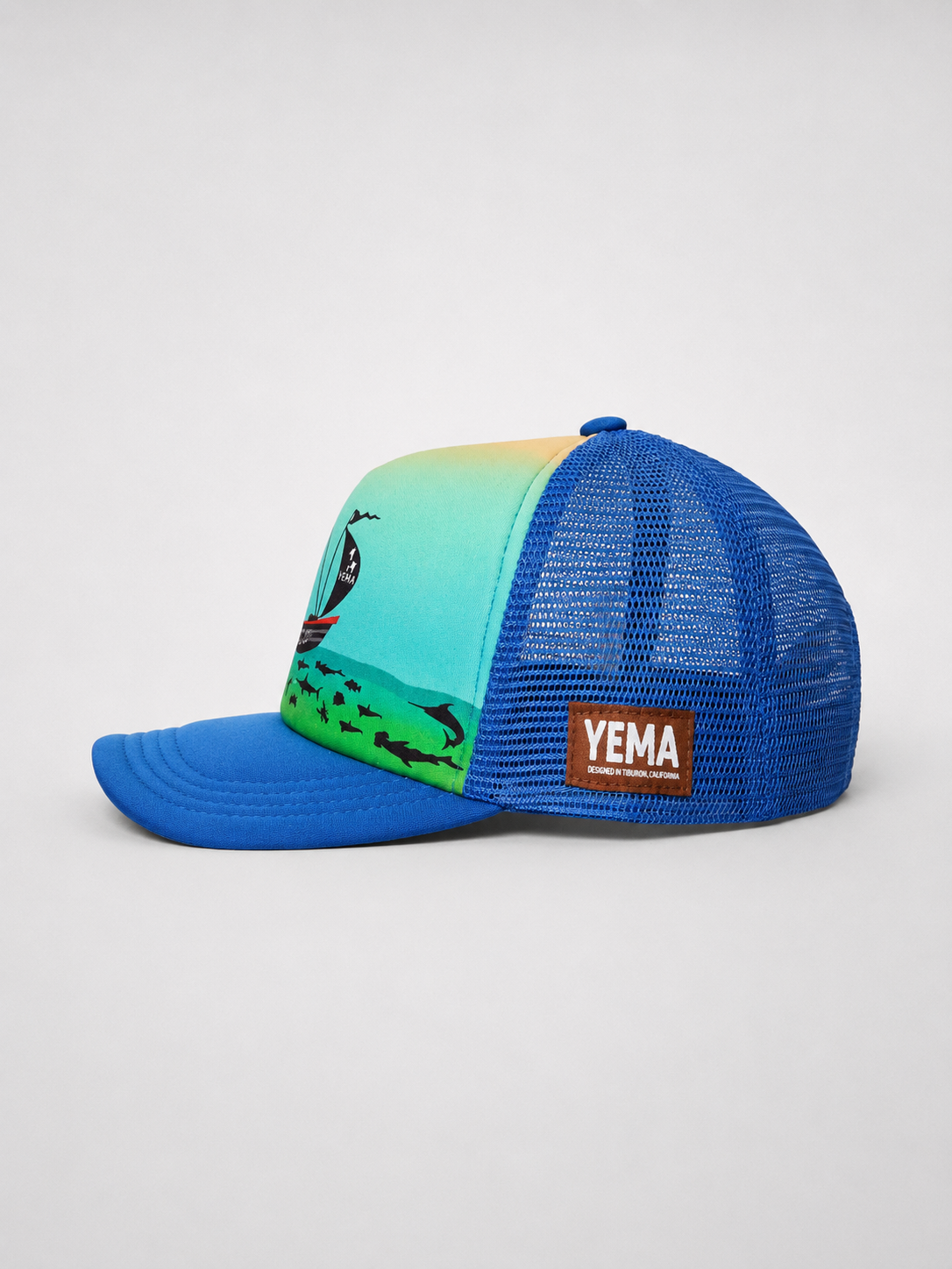 YEMA CAPTAIN GIRAFFE TRUCKER HAT IN KIBERA BLUE