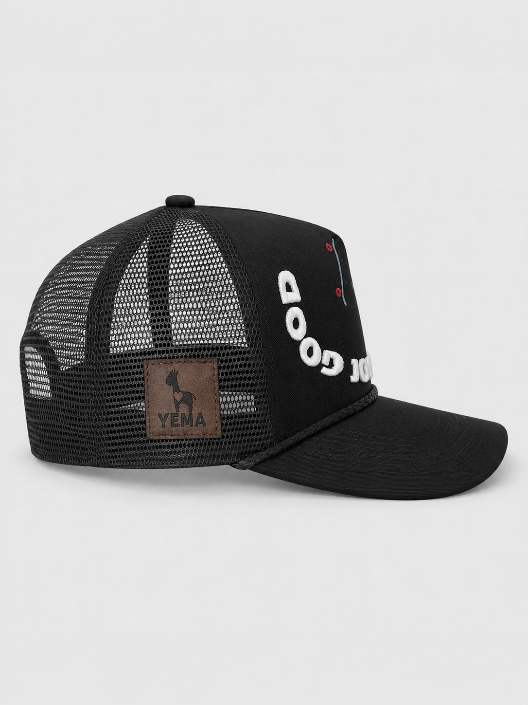 YEMA GOOD JOYFUL HUMAN TRUCKER HAT IN ADDIS BLACK