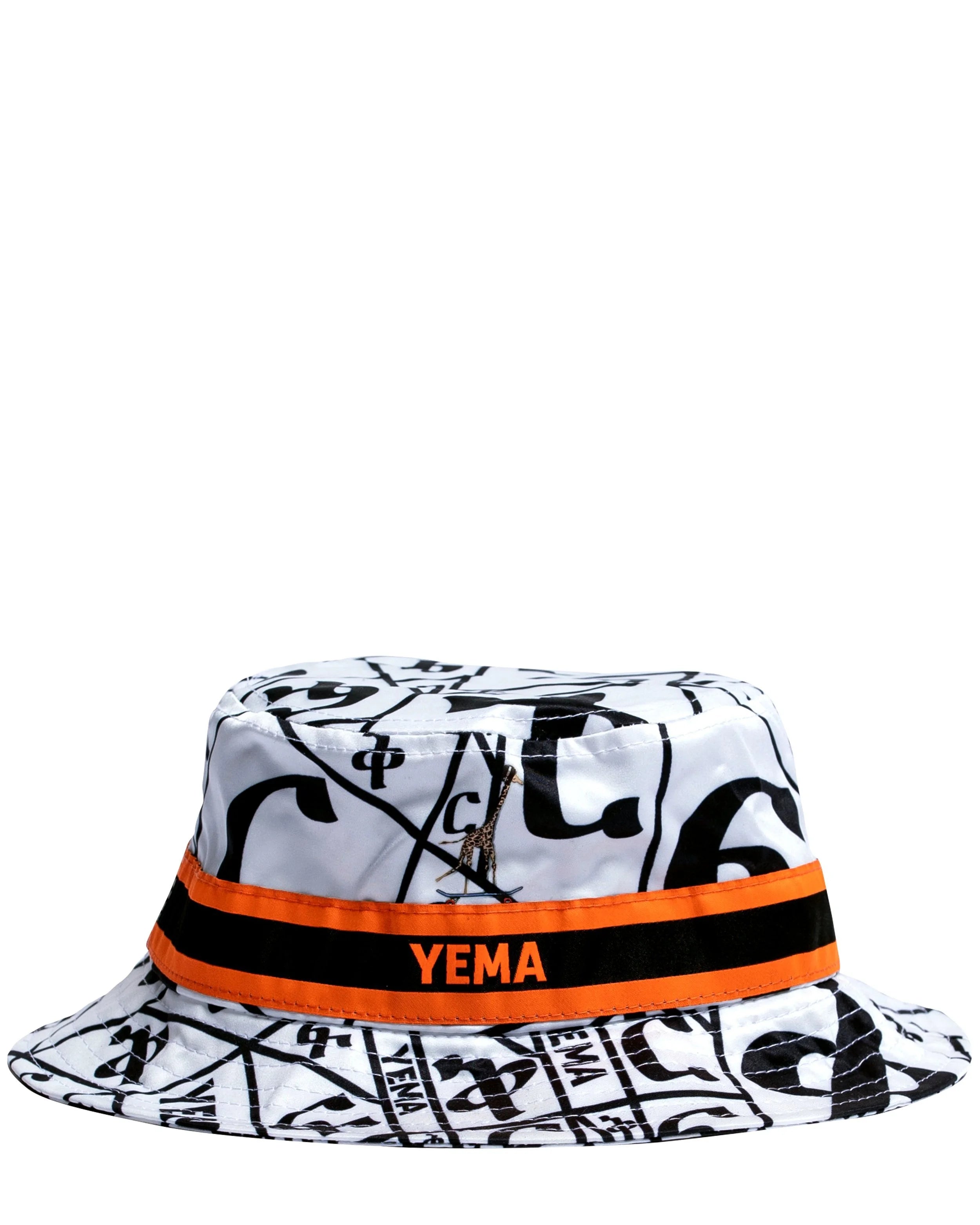 YEMA Bikila Kicha bucket hat with FIKIR love pattern and giraffe skating motif