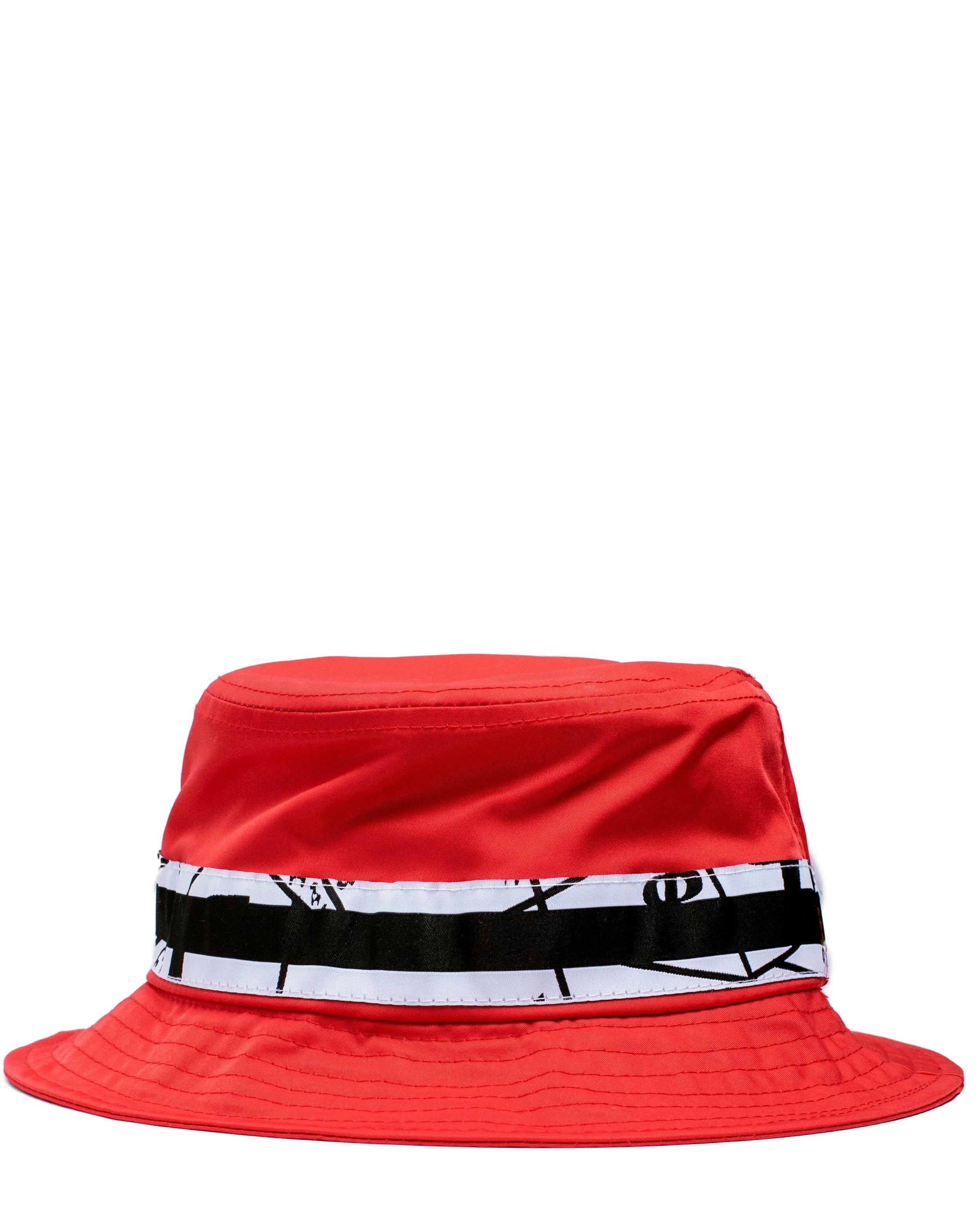 Side view of YEMA Bikila Kicha hat displaying FIKIR belt detail in passionate red