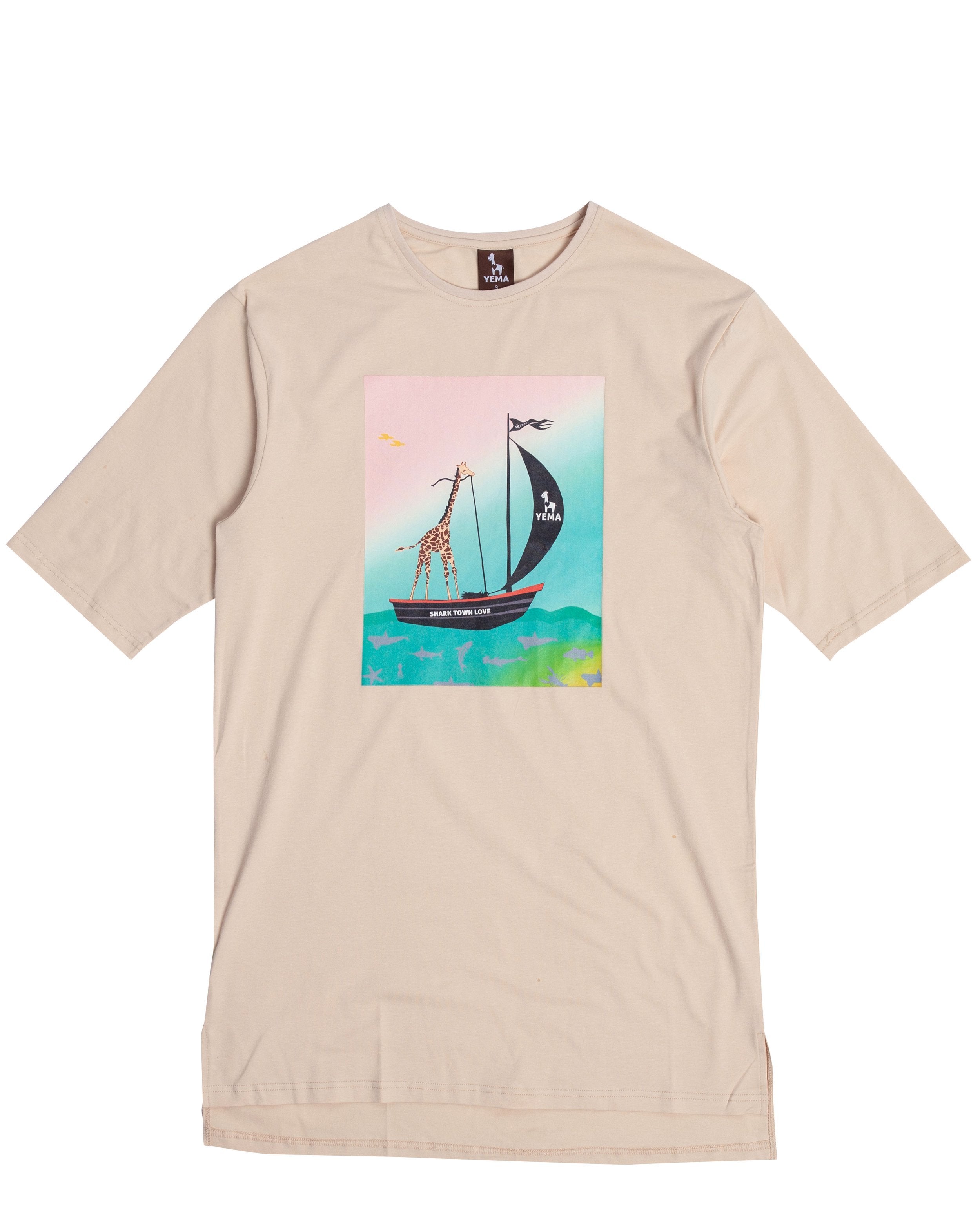 YEMA Captain Giraffe dress tee in Lalibela with heritage graphic design