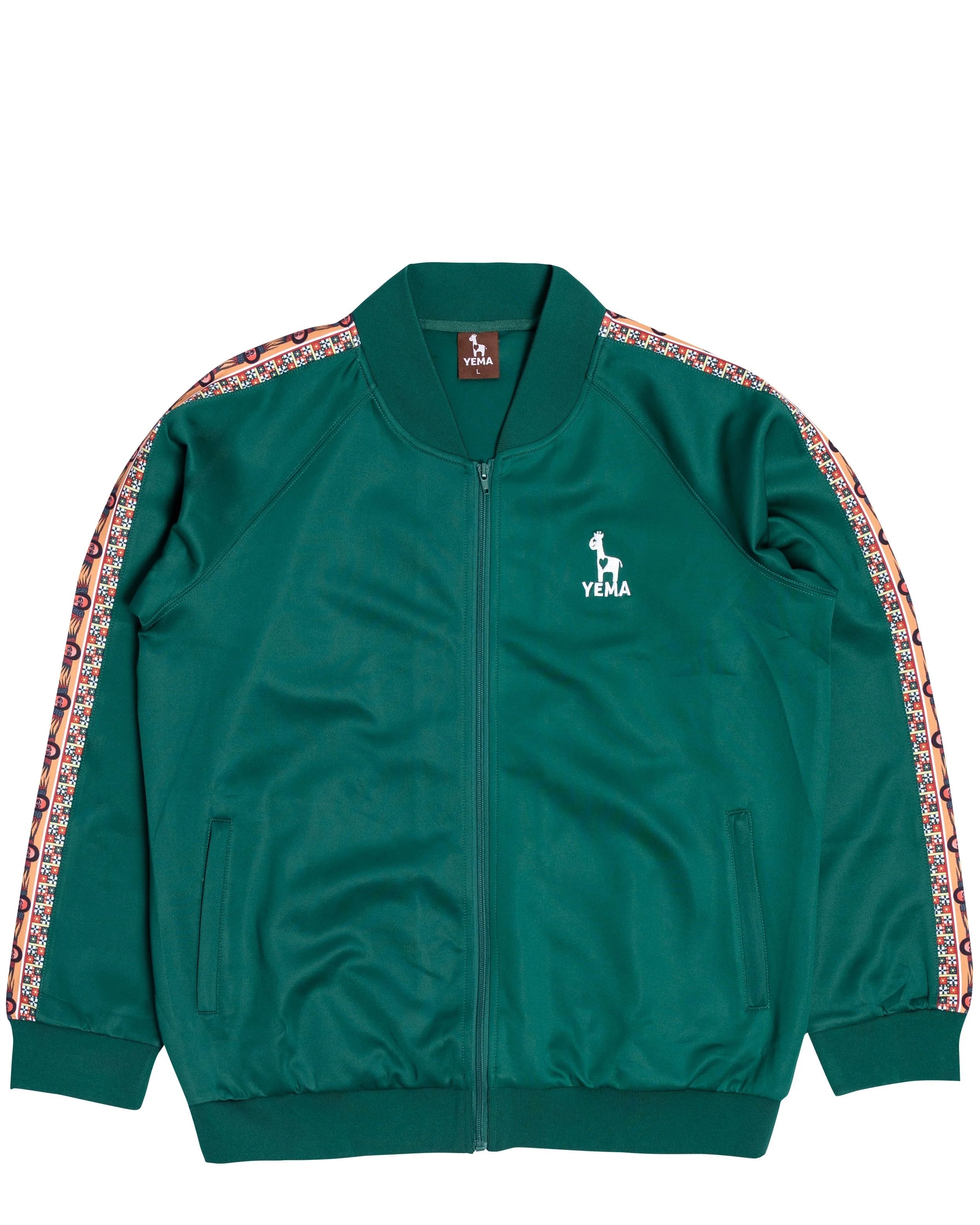 YEMA Classic track jacket in Addis Green featuring 17th century Abyssinian angels motif