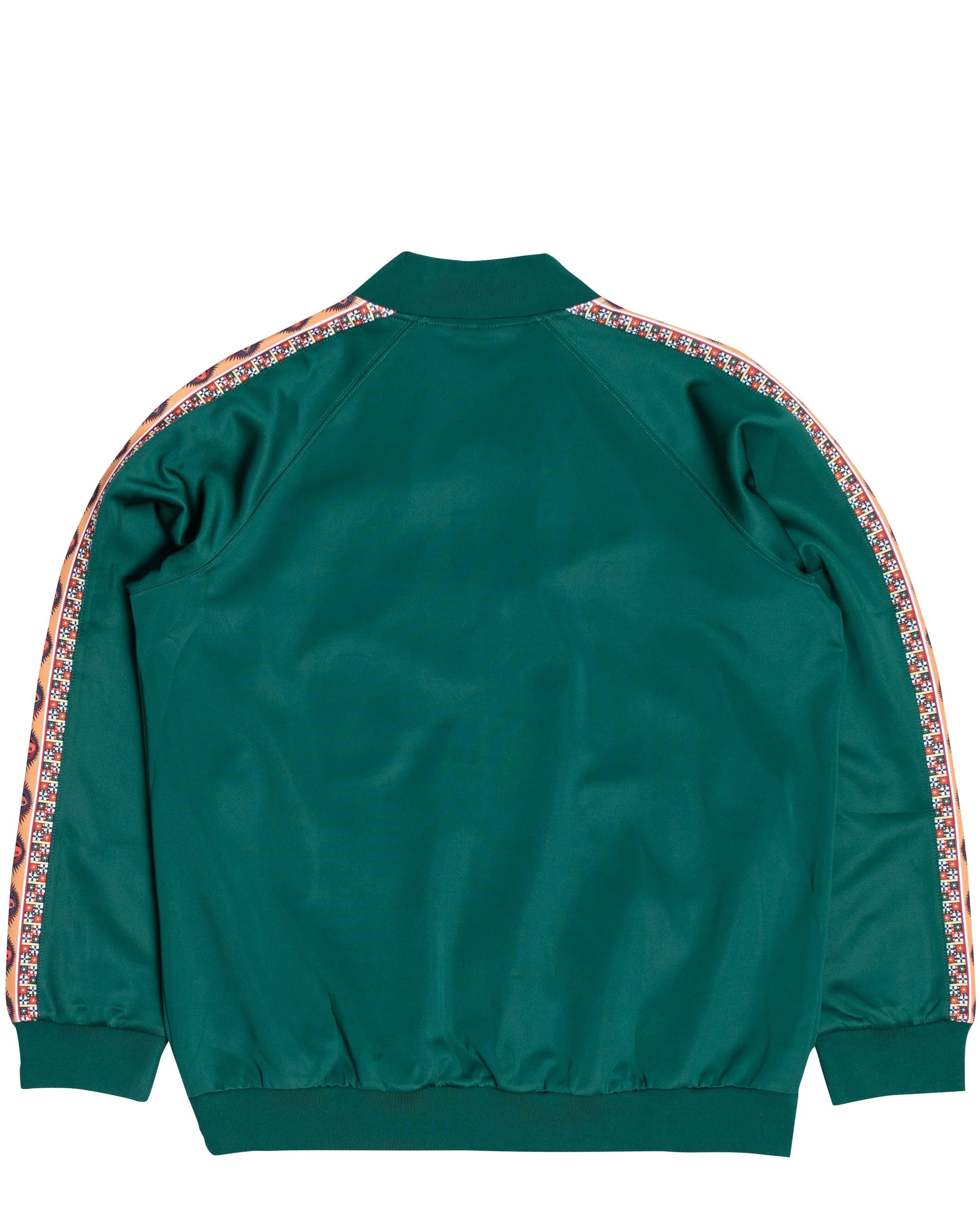 YEMA Addis Green track jacket with Ethiopian heritage angels motif and relaxed sporty fit