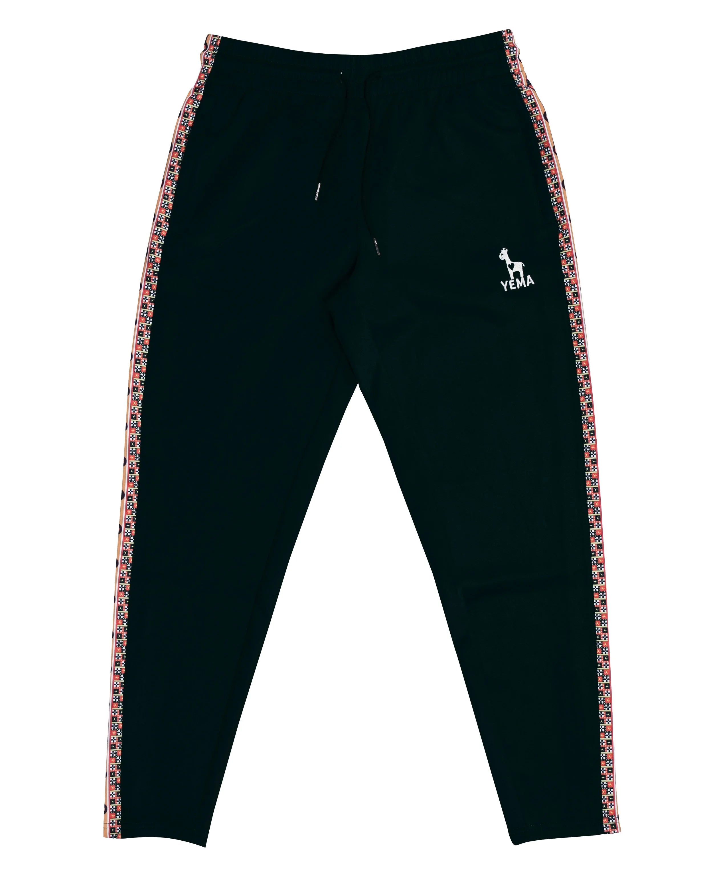 YEMA Classic track pants in Addis Black with 17th century Abyssinian angels motif