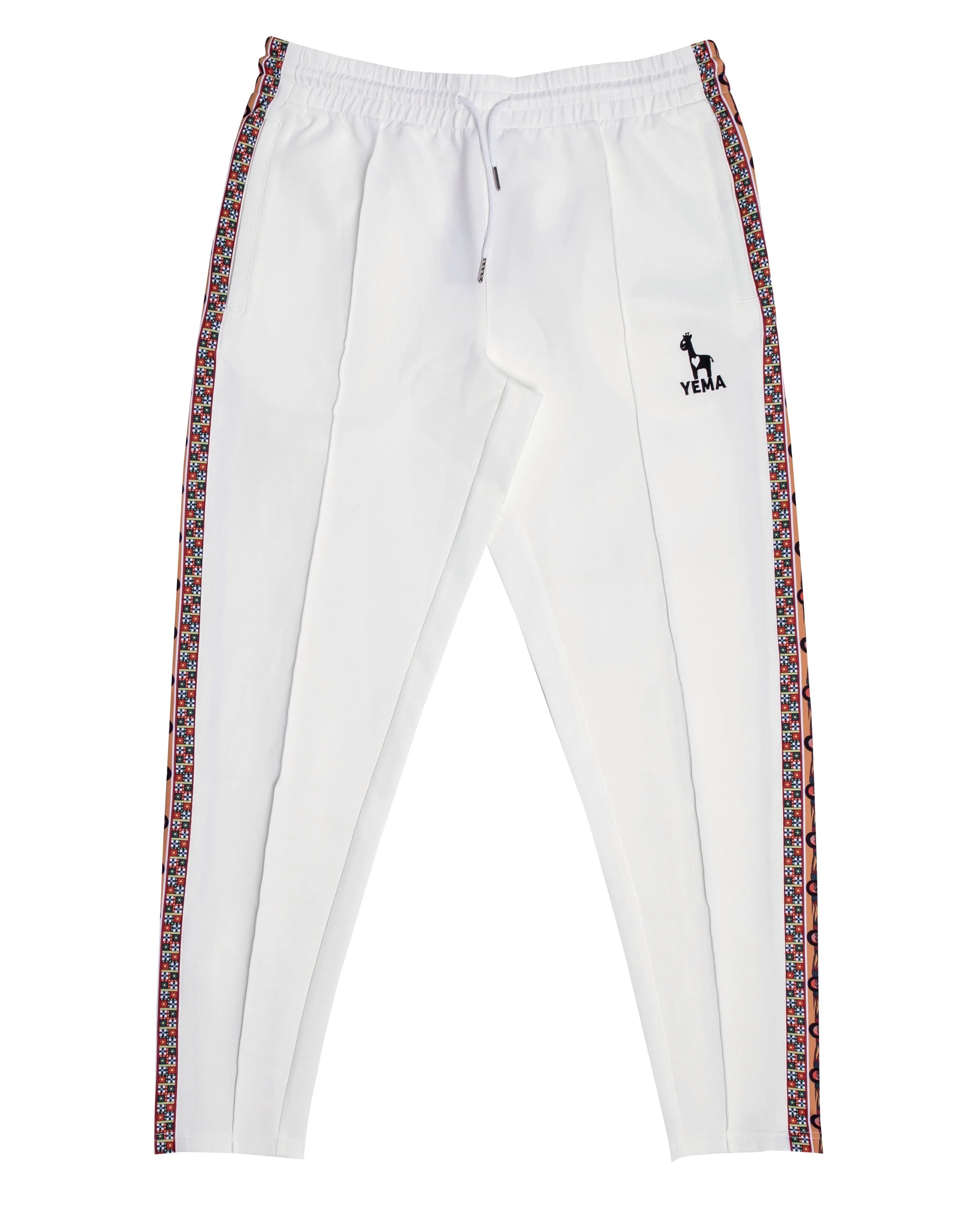 YEMA Classic track pants in Off-White featuring 17th century Abyssinian angels motif