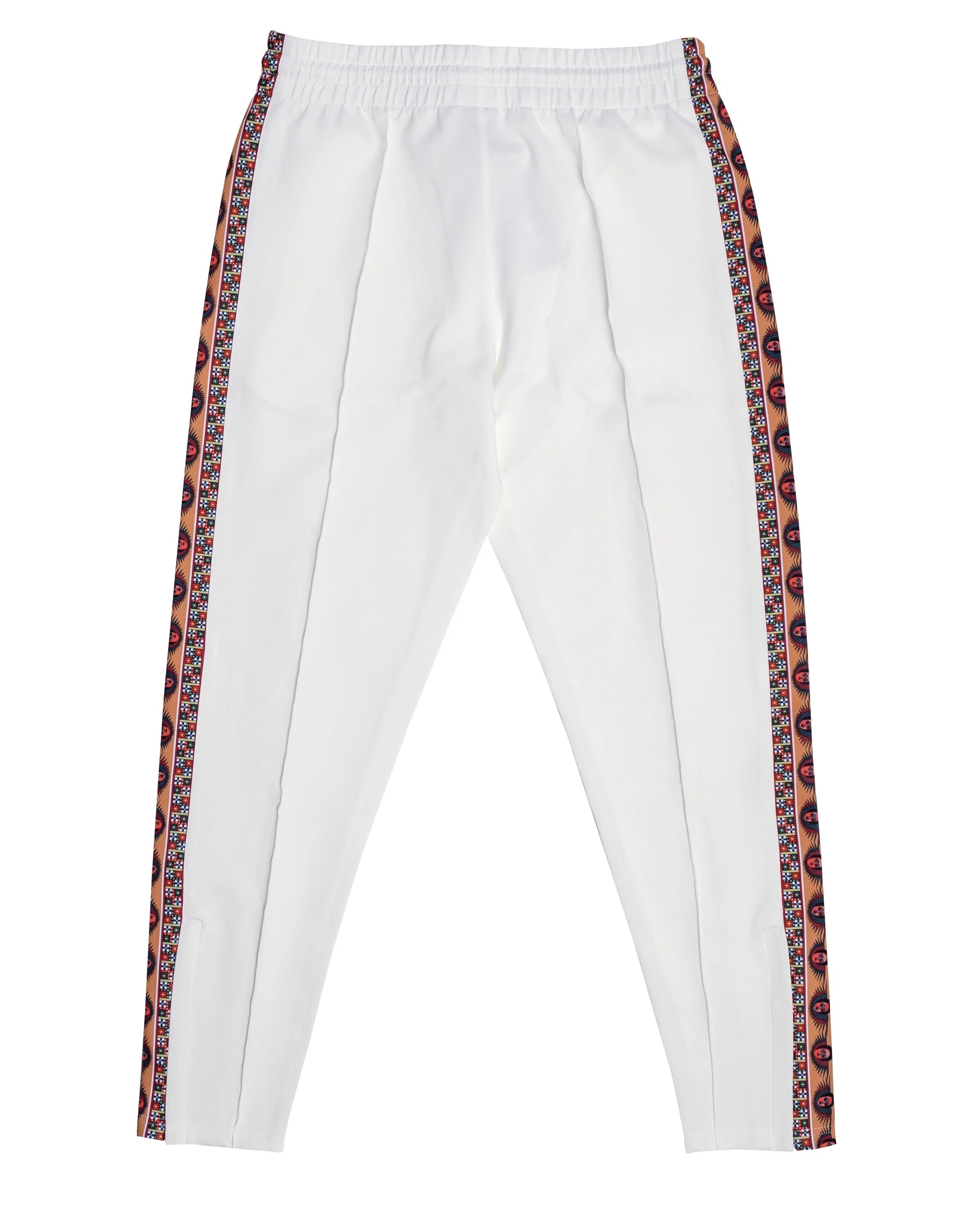 YEMA Off-White track pants with Ethiopian heritage angels motif and relaxed sporty fit