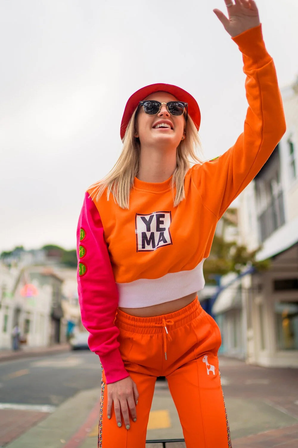 YEMA GJH crop top in Maasai Mara featuring sporty crewneck design and thick ribbed details