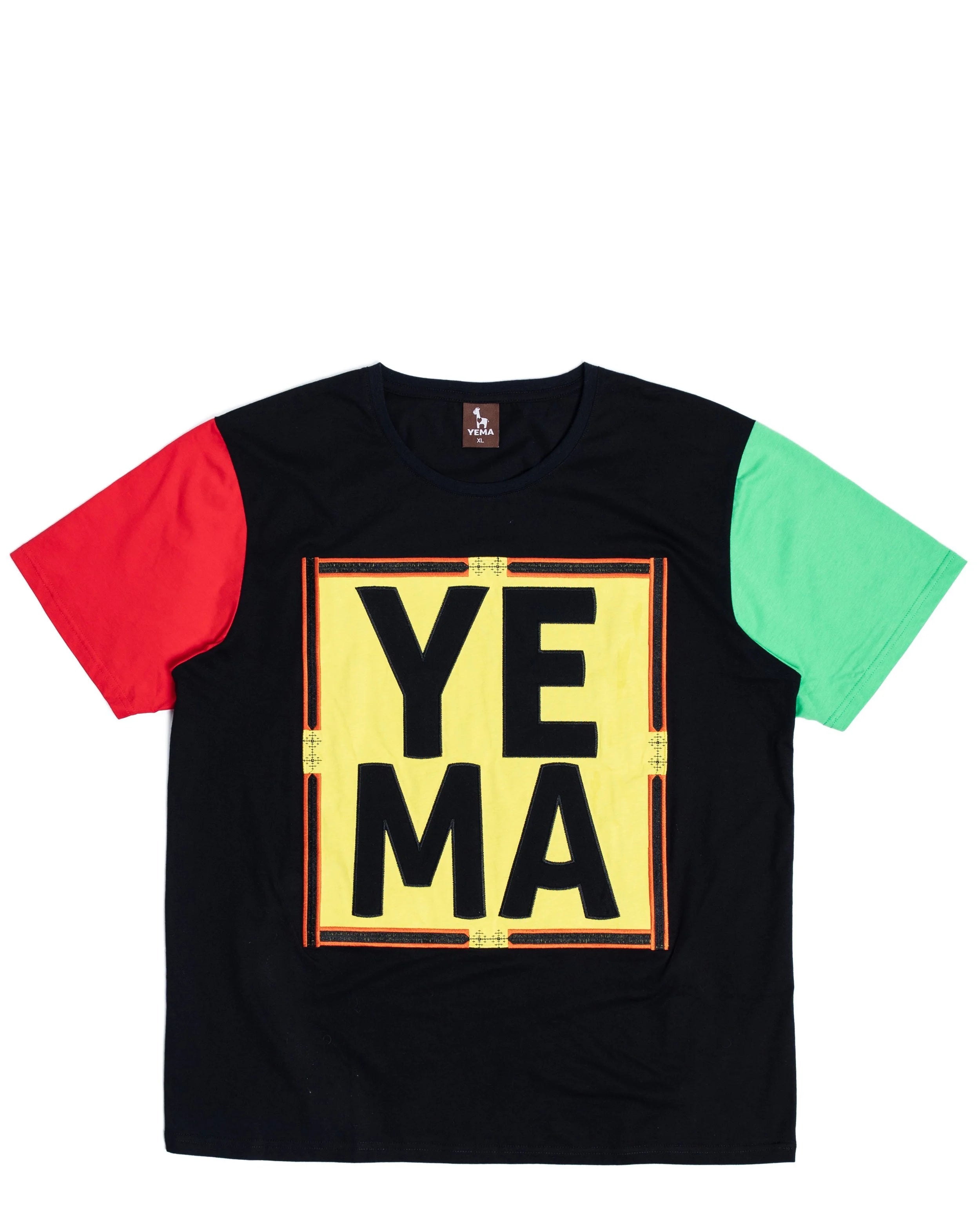 Front view of color block tee showing growth, opportunity, and passion colors with YEMA logo