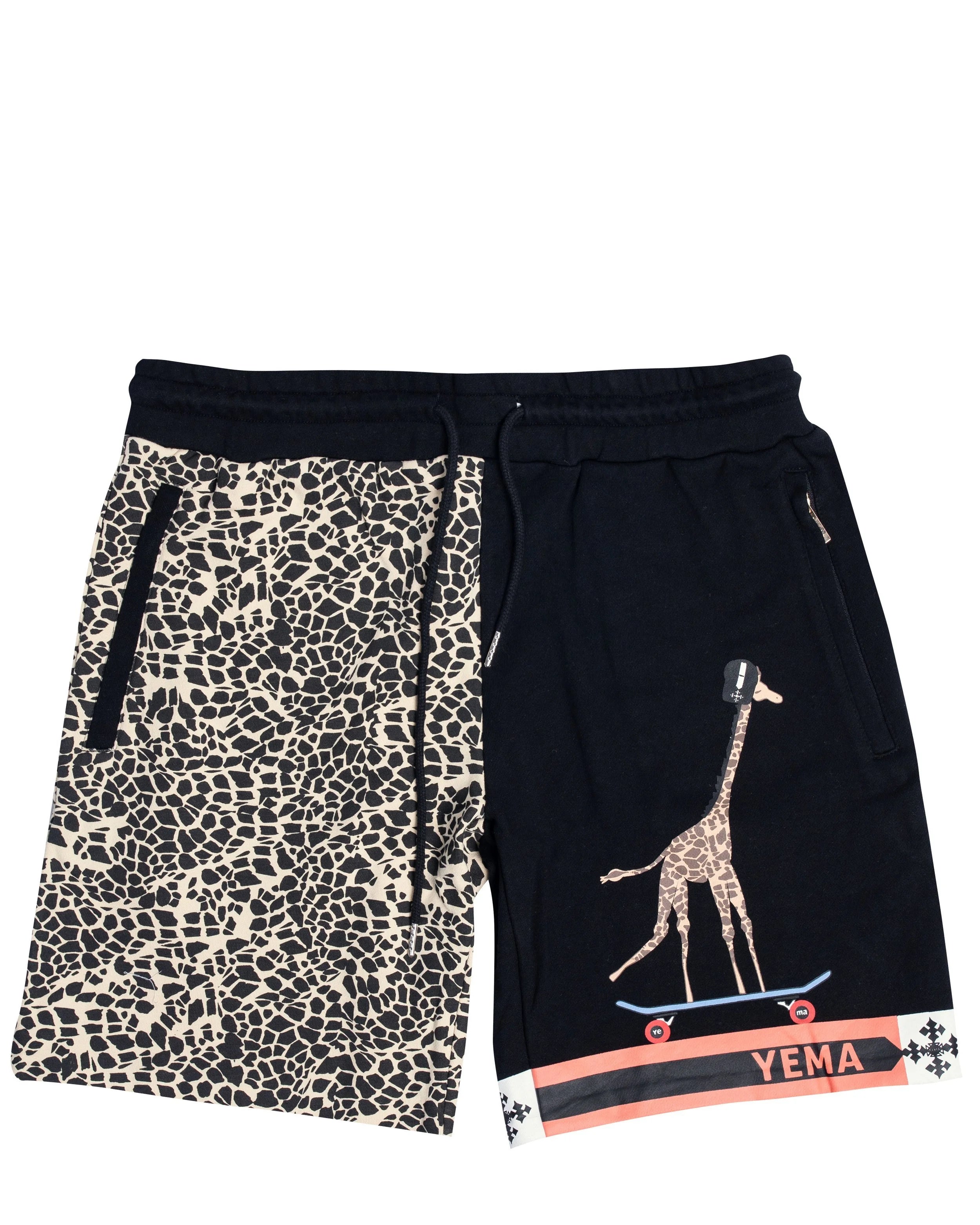 Front view of Ethiopian heritage shorts showing meskel cross hints and signature two-tone design