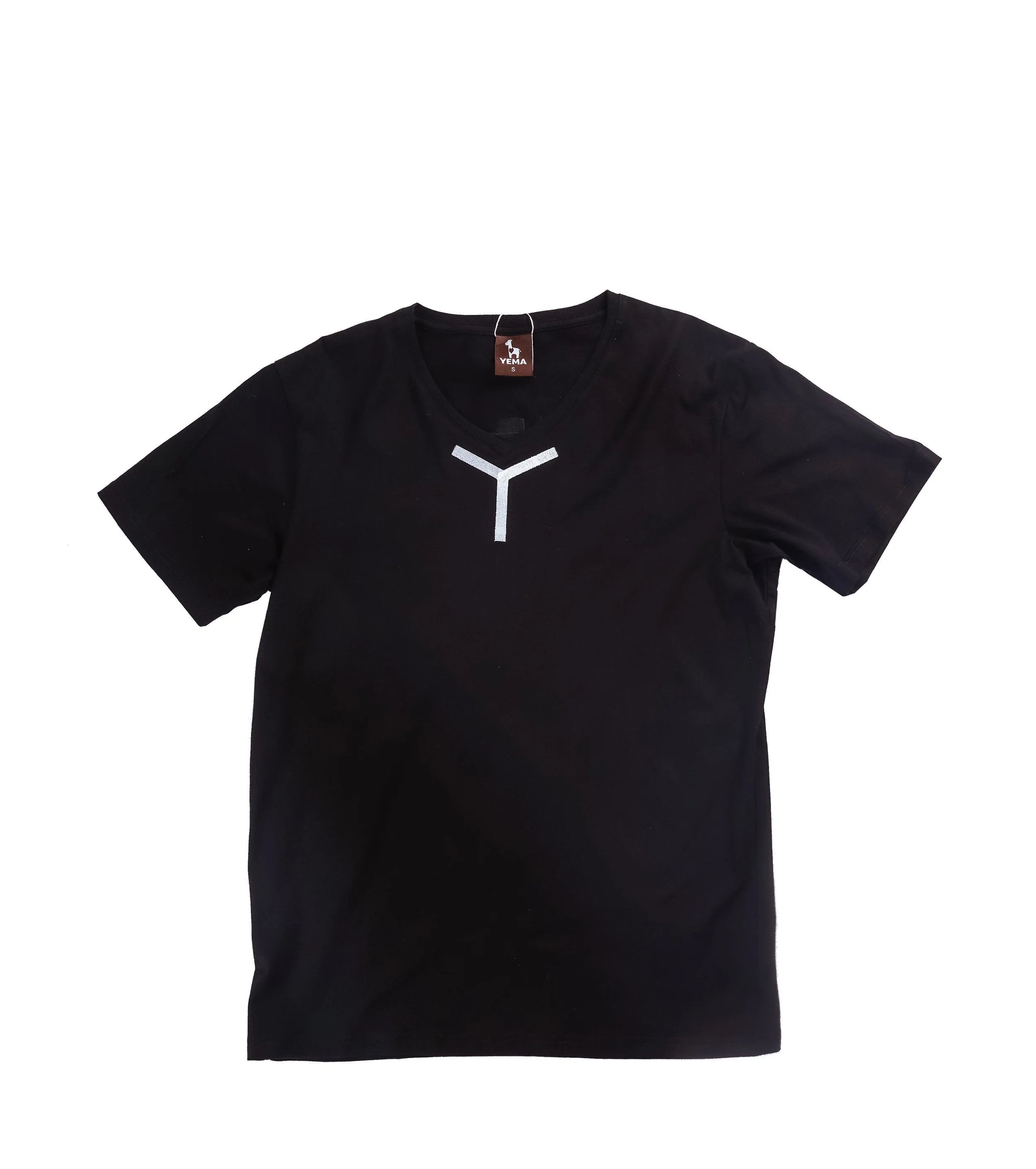 YEMA On YEMA Y SS Tee in Addis Black featuring Y embroidery on front with classic V-neck silhouette