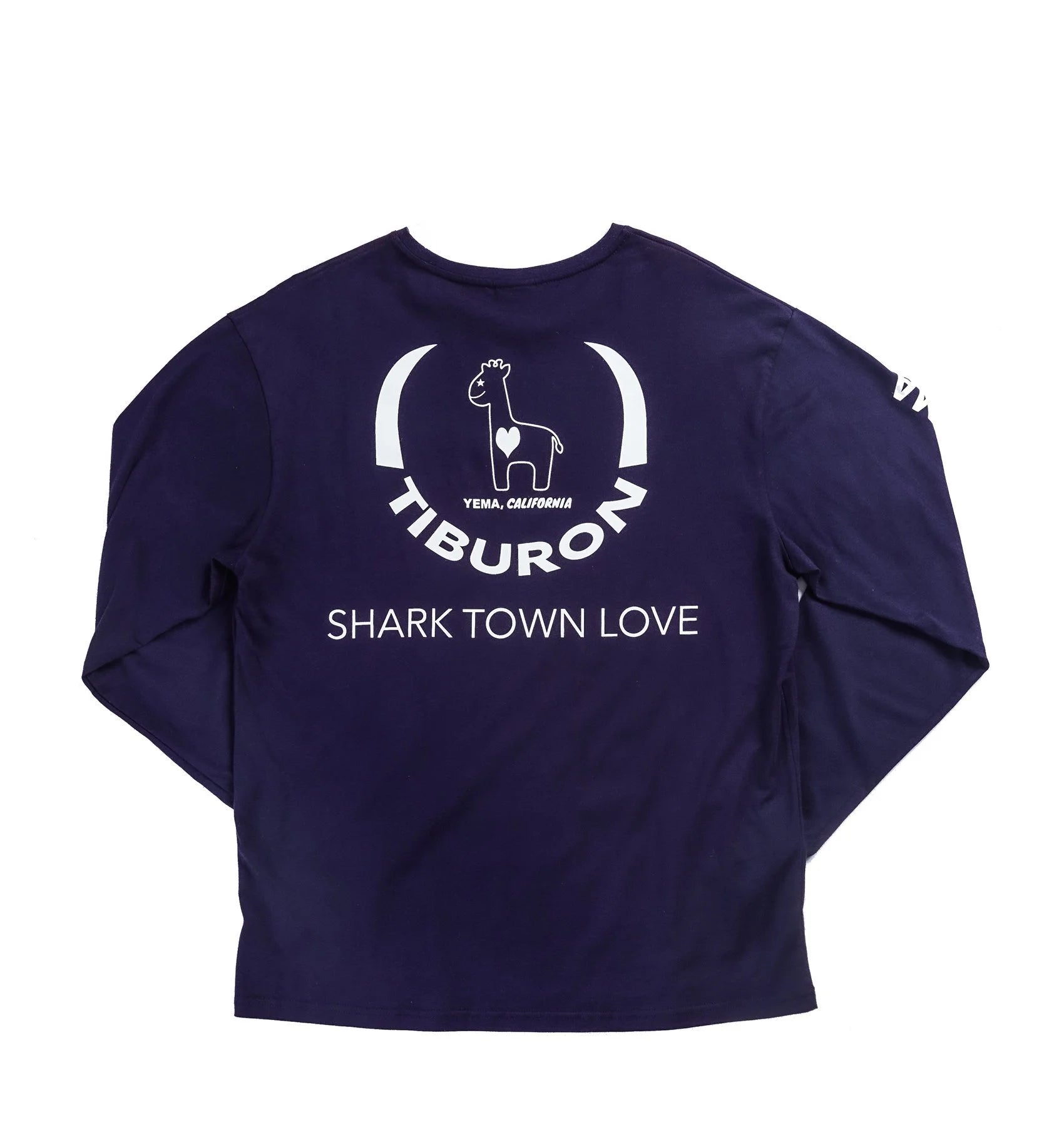 YEMA Shark Town Love pocket long sleeve tee in Navy featuring Bay Area STL motif design