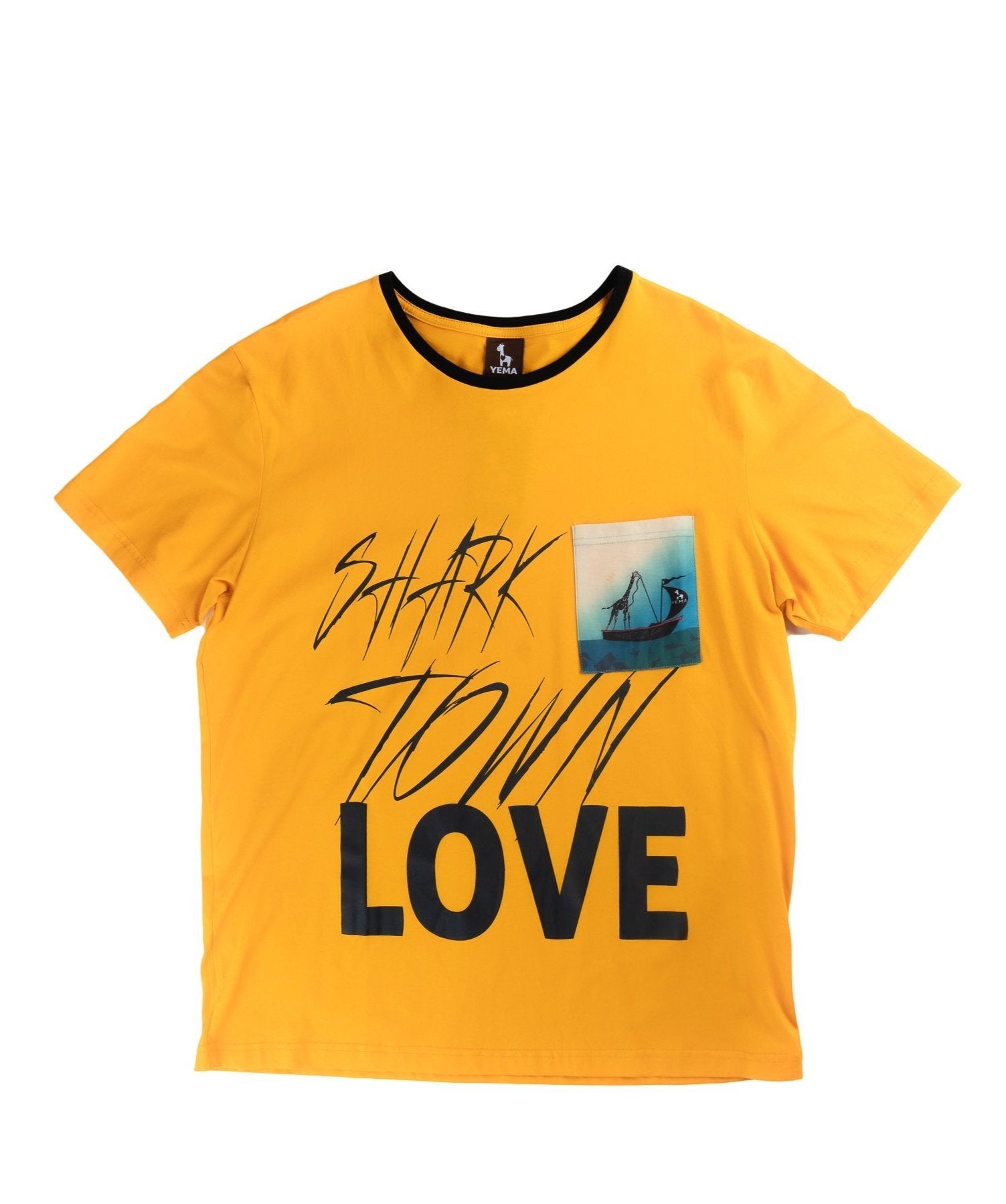 YEMA STL SS PKT Tee in Addis Gold featuring Captain Giraffe logo pocket detail and summer design