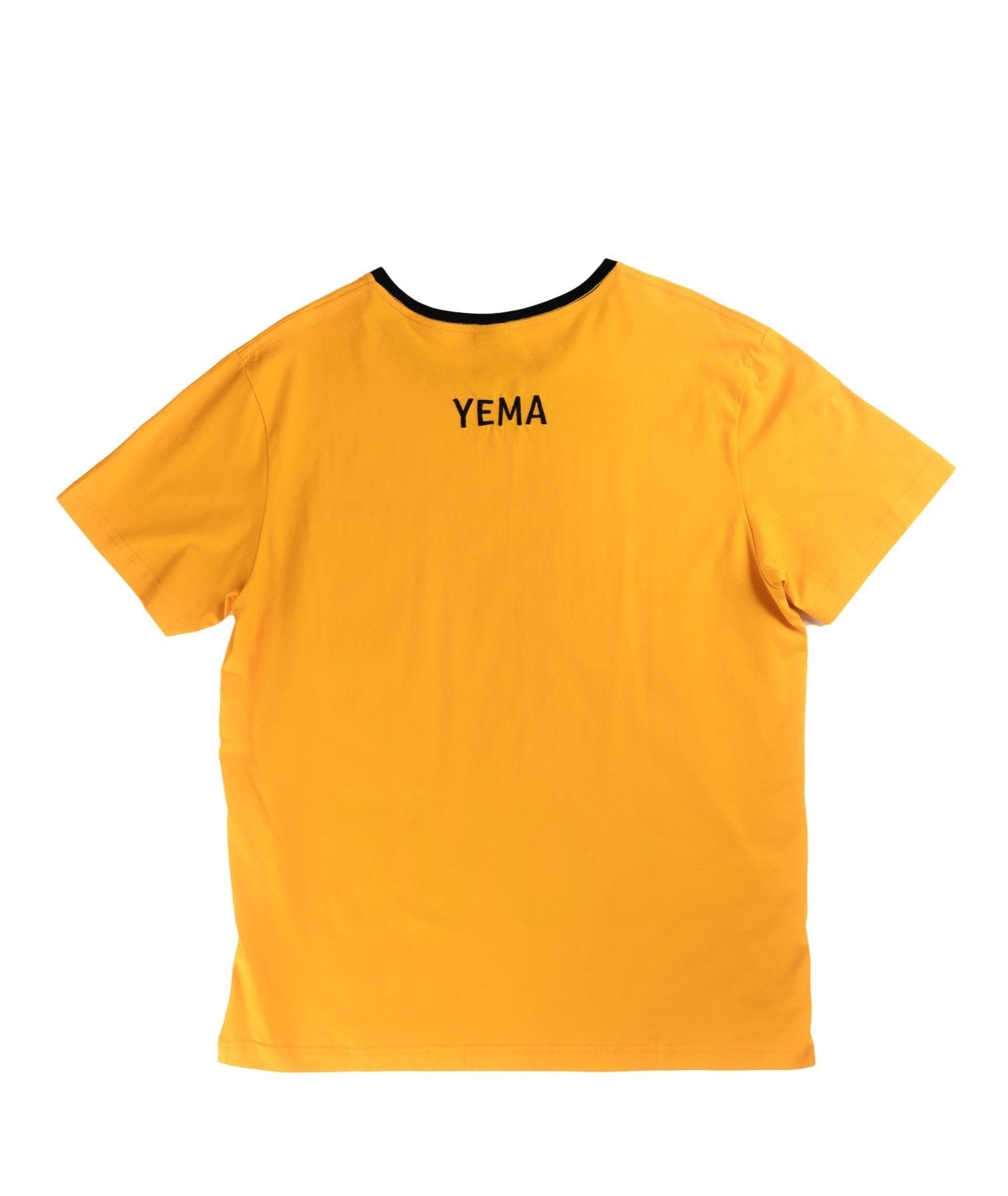 Back view of Addis Gold pocket tee showing YEMA embroidery logo on cotton construction