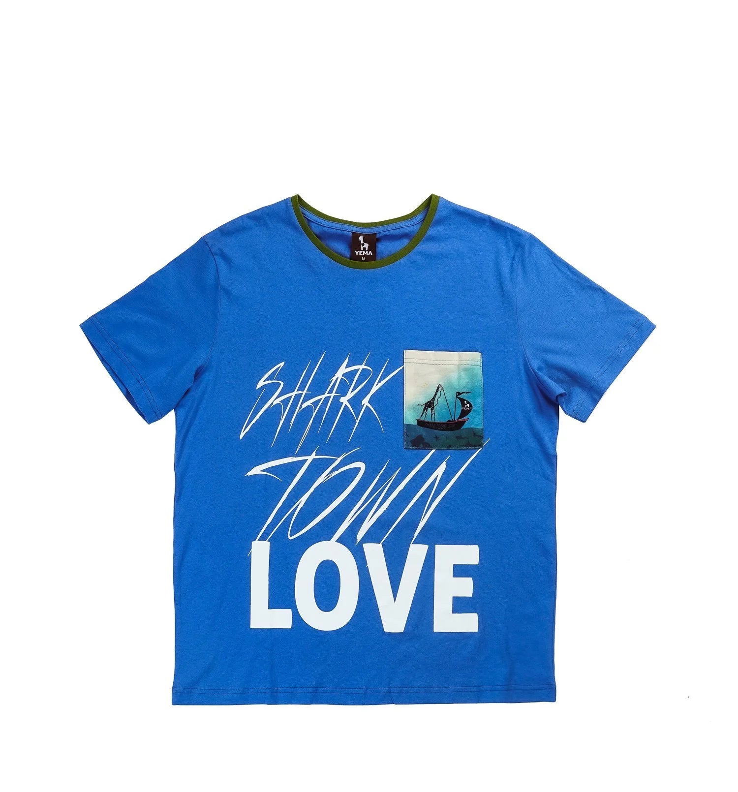 YEMA STL SS PKT Tee in Kibera Blue featuring Captain Giraffe logo pocket detail and summer design