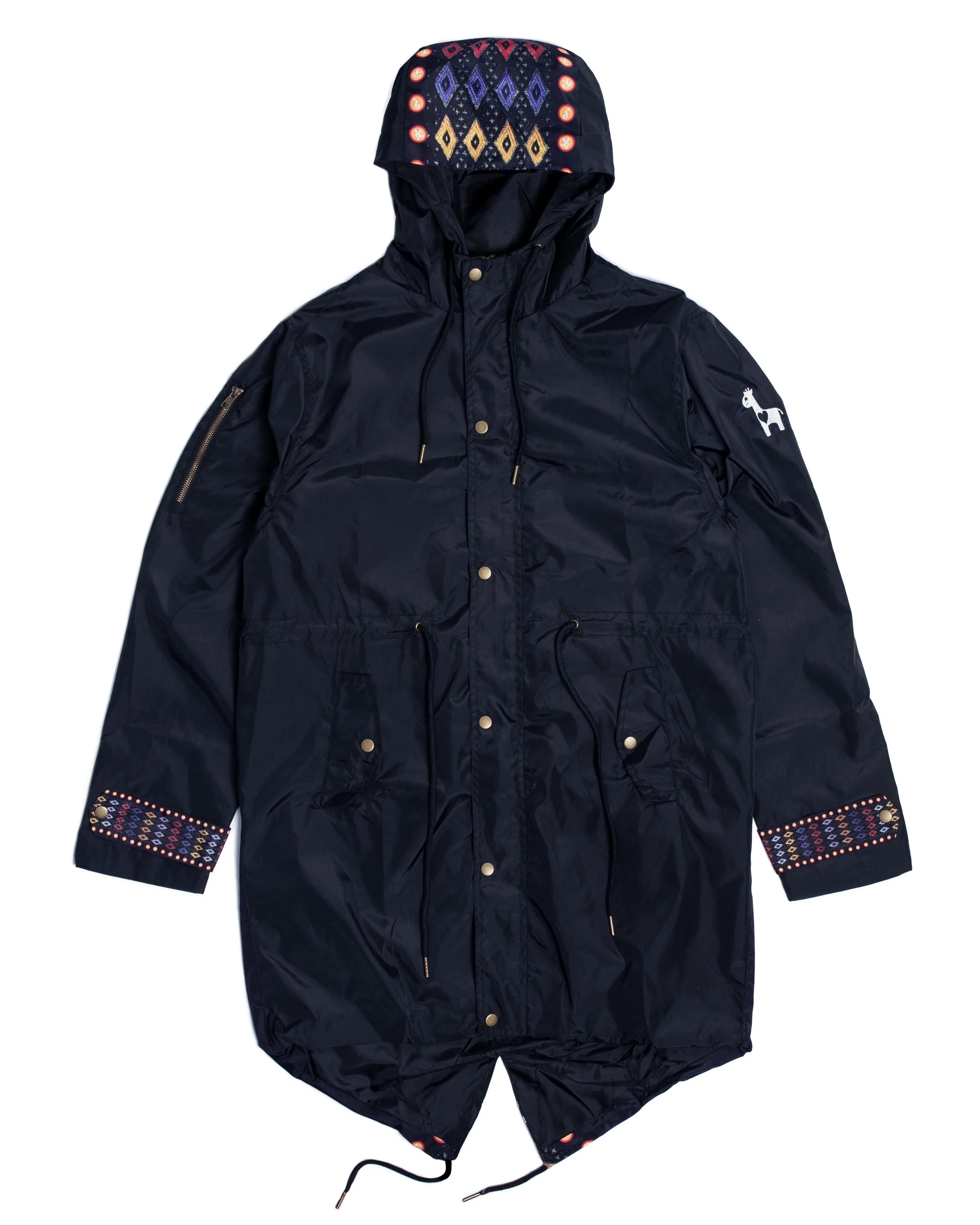 YEMESKEL waterproof parka jacket in Addis Black with Ethiopian Meskel cross motiff