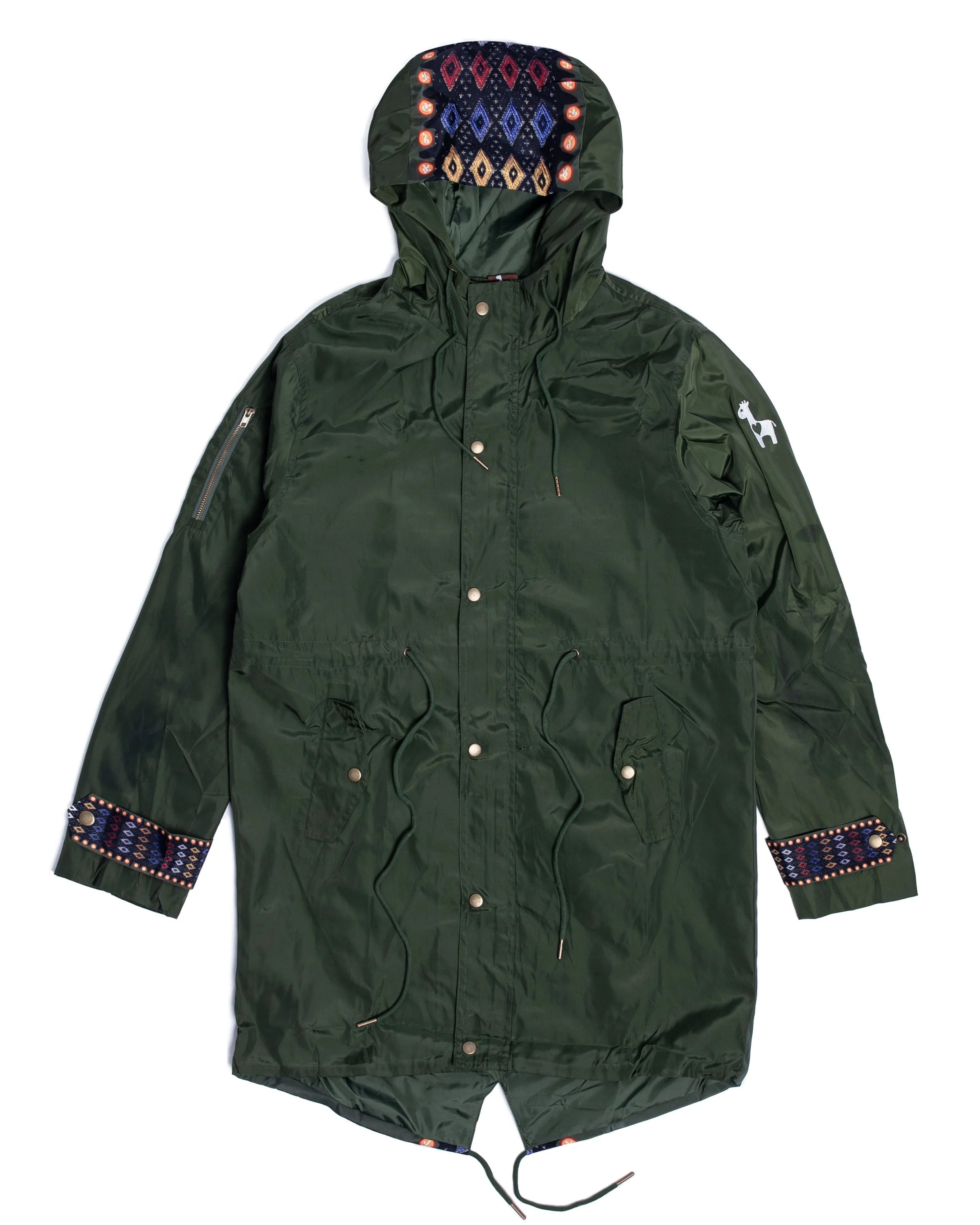 YEMESKEL waterproof parka jacket in olive with Ethiopian Meskel cross motif